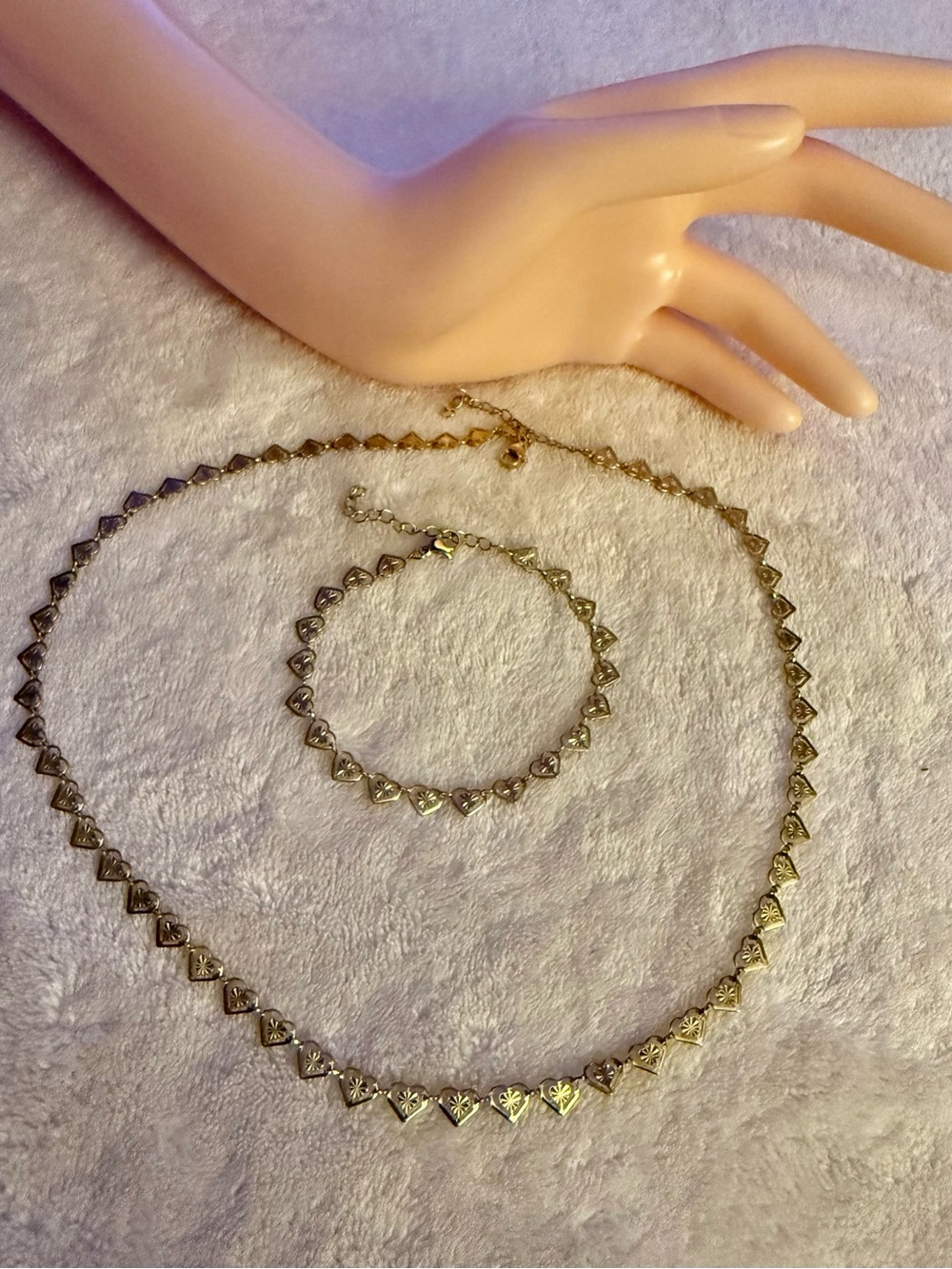 Gold Heart Link Necklace and Bracelet Set - Women Jewelry
